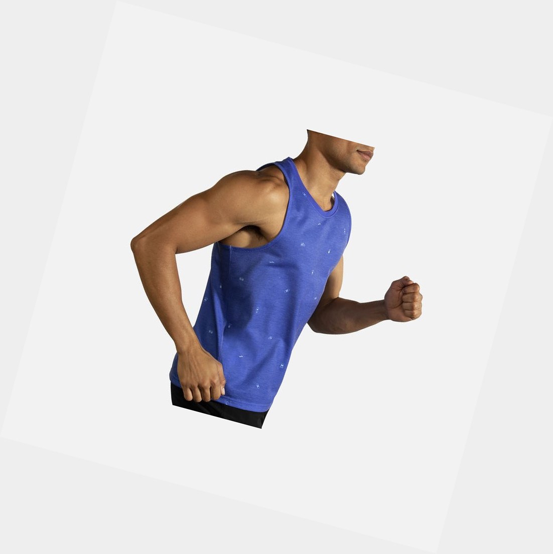 Tops Brooks Distance Estampadas Tank Hombre Azules | PXZ497253