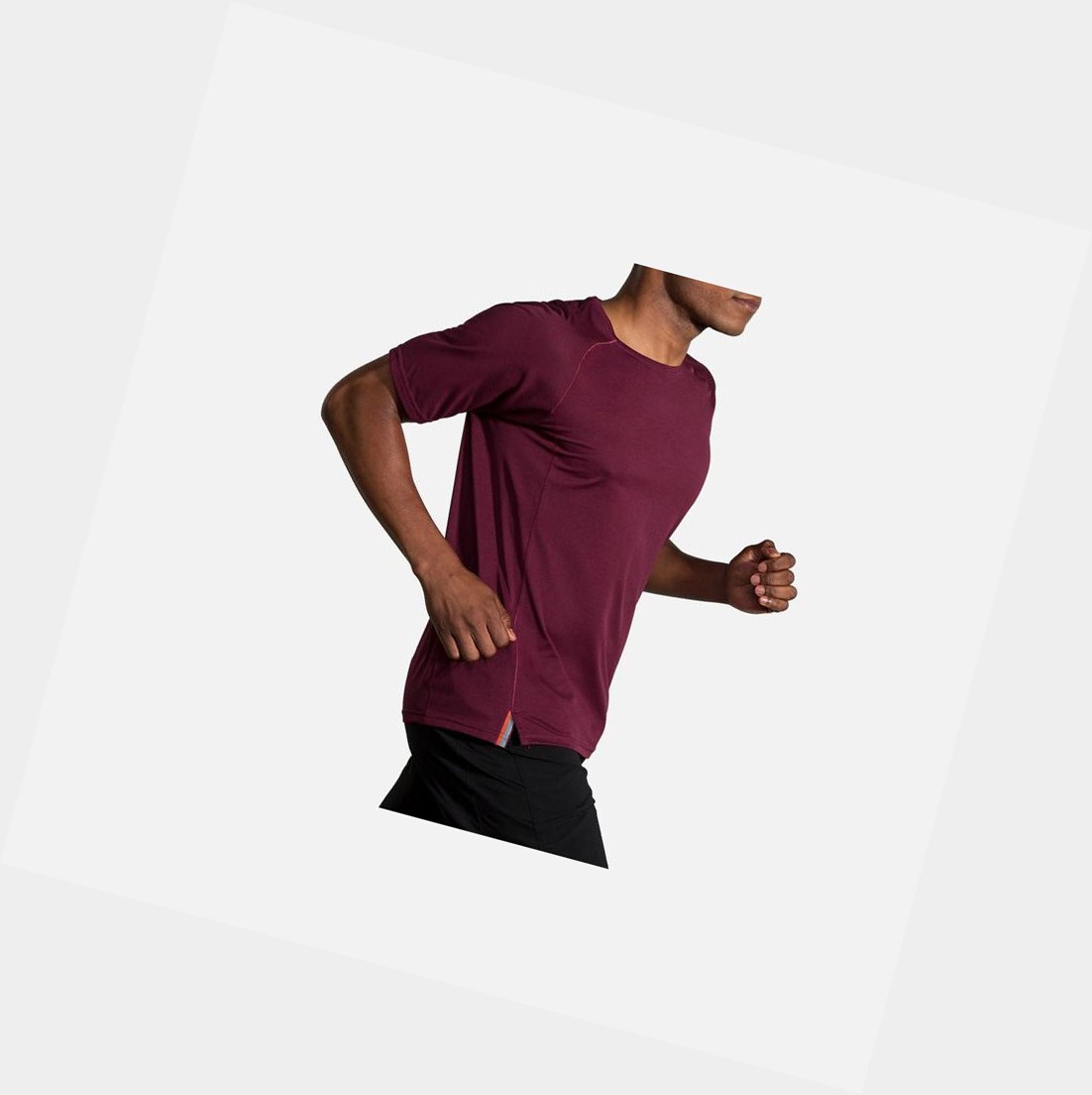 Tops Brooks Ghost Sleeve Hombre Heather Merlot | JGP367028